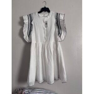 NWT English Factory White Flutter Sleeve Embroidered Neckline Mini Dress SZ 1X